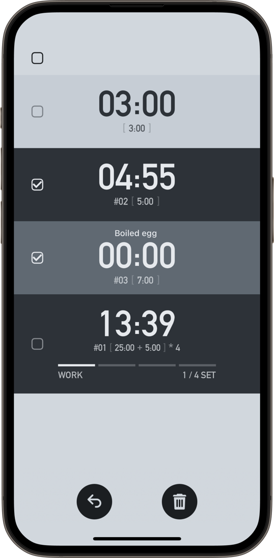 Timer editing screen