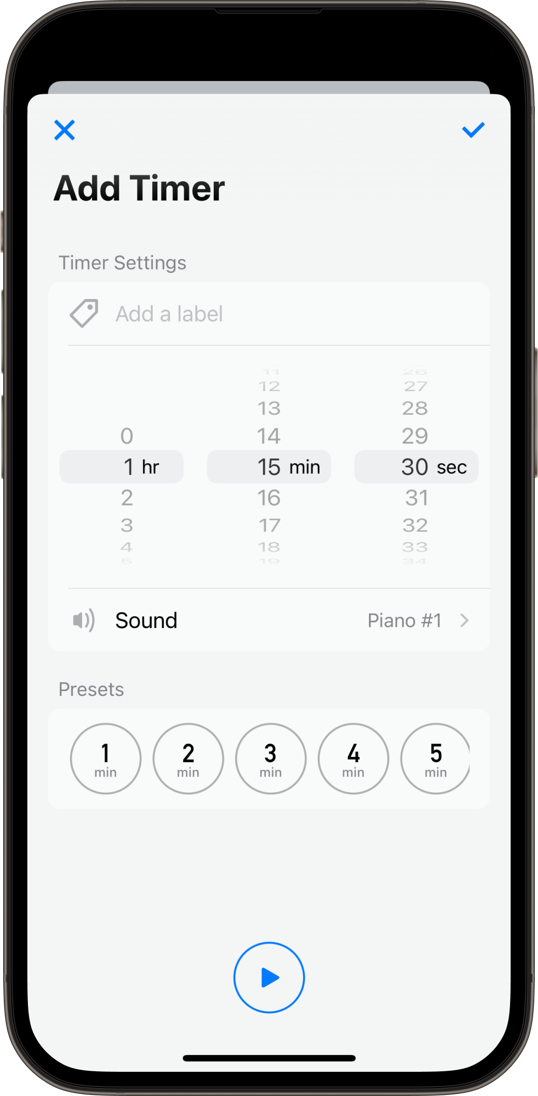 Detailed timer settings screen